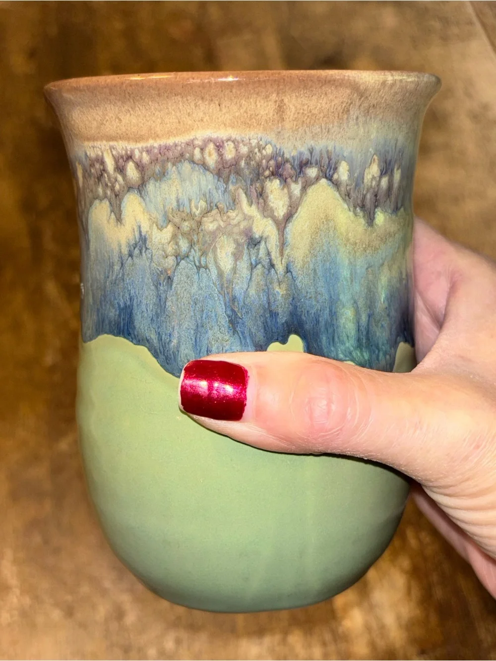 2013 & 2017 Neher Clay in Motion Mossy Creek Pottery Hand Warmer Mugs - Set of 2